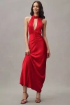 Shona Joy Tatum Halter Cutout Ruched Satin Maxi Dress
