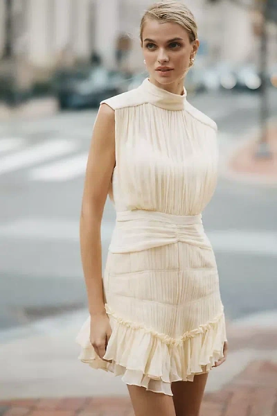 Shona Joy Victoria Sleeveless Ruched Chiffon Mini Dress In White