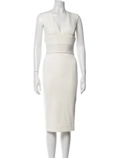 Pre-owned Shona Joy V-neck Knee-length Dress In Neutral