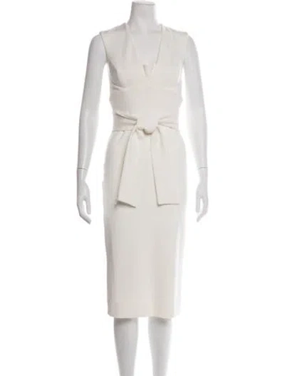 Pre-owned Shona Joy V-neck Knee-length Dress In Neutrals