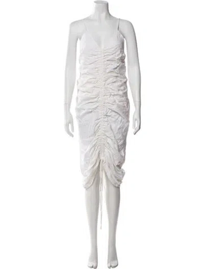 Pre-owned Shona Joy V-neck Knee-length Dress In White
