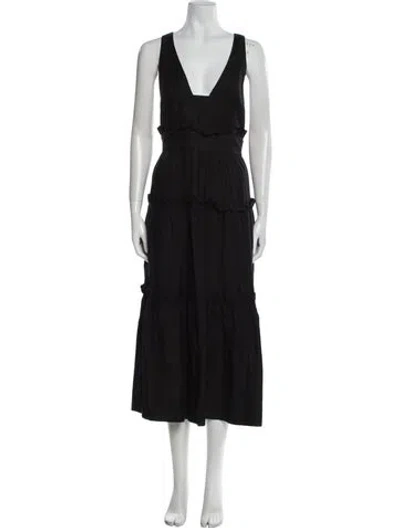 Pre-owned Shona Joy V-neck Long Dress In Black