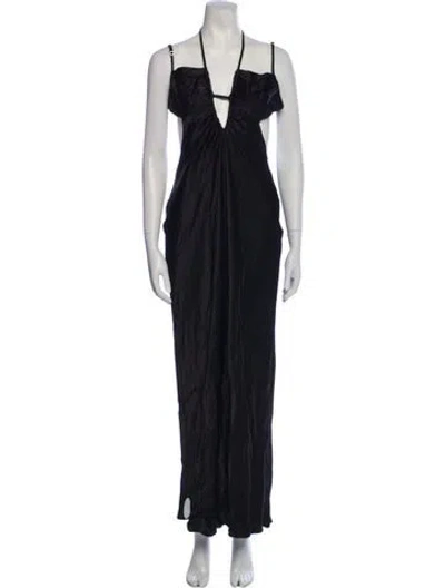 Pre-owned Shona Joy V-neck Long Dress In Black