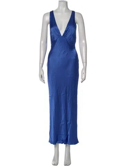 Pre-owned Shona Joy V-neck Long Dress In Blue