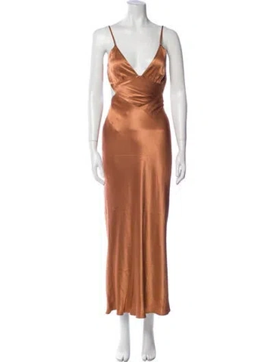 Pre-owned Shona Joy V-neck Long Dress In Brown