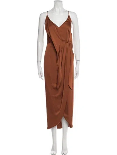 Pre-owned Shona Joy V-neck Long Dress In Brown