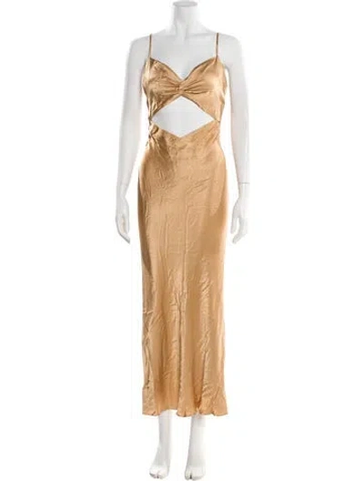 Pre-owned Shona Joy V-neck Long Dress In Brown