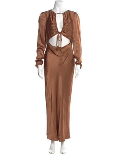 Pre-owned Shona Joy V-neck Long Dress In Brown