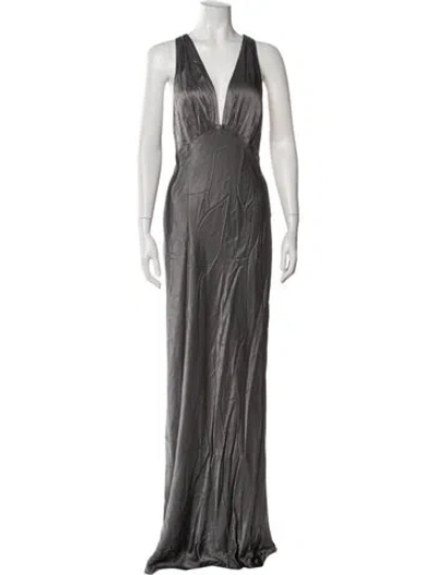 Pre-owned Shona Joy V-neck Long Dress In Gray