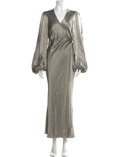 Pre-owned Shona Joy V-neck Long Dress In Green