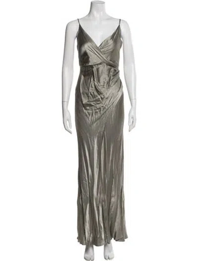 Pre-owned Shona Joy V-neck Long Dress In Green