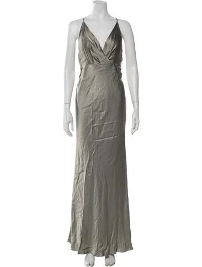 Pre-owned Shona Joy V-neck Long Dress In Green