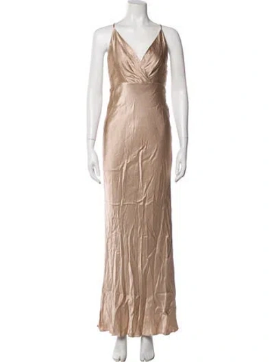 Pre-owned Shona Joy V-neck Long Dress In Neutral