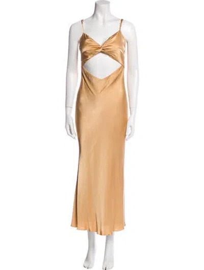 Pre-owned Shona Joy V-neck Long Dress In Neutral