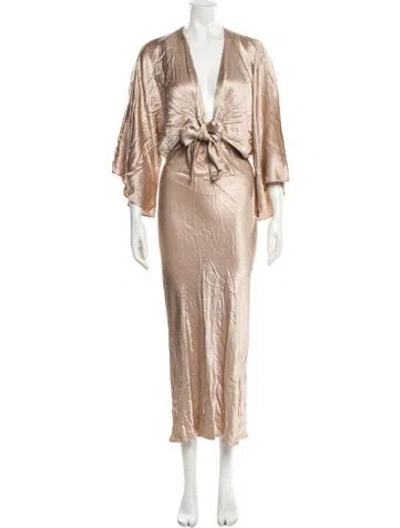 Pre-owned Shona Joy V-neck Long Dress In Neutral