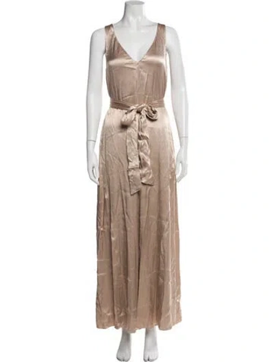 Pre-owned Shona Joy V-neck Long Dress In Neutral