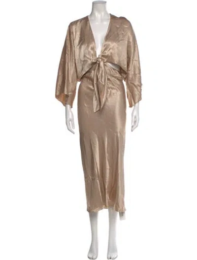 Pre-owned Shona Joy V-neck Long Dress In Neutral