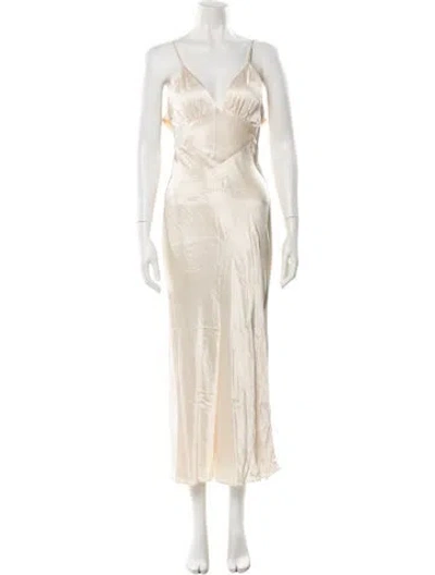 Pre-owned Shona Joy V-neck Long Dress In Neutral
