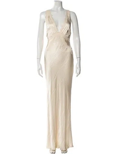 Pre-owned Shona Joy V-neck Long Dress In Neutral