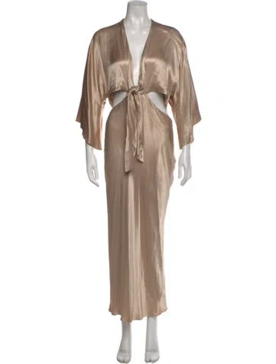 Pre-owned Shona Joy V-neck Long Dress In Neutral