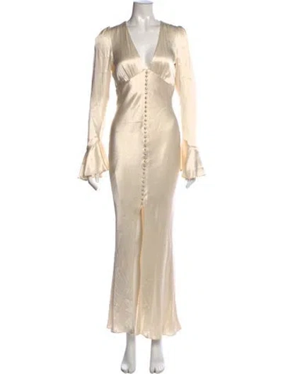 Pre-owned Shona Joy V-neck Long Dress In Neutral