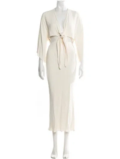 Pre-owned Shona Joy V-neck Long Dress In Neutral