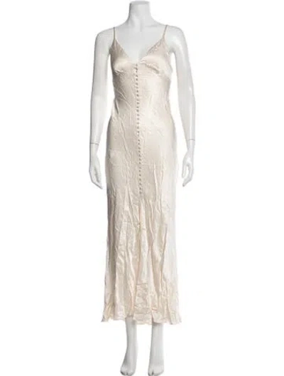 Pre-owned Shona Joy V-neck Long Dress In Neutral