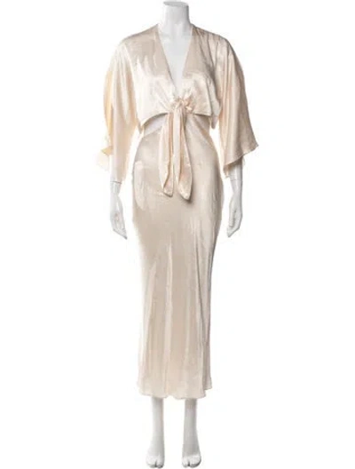 Pre-owned Shona Joy V-neck Long Dress In Neutrals