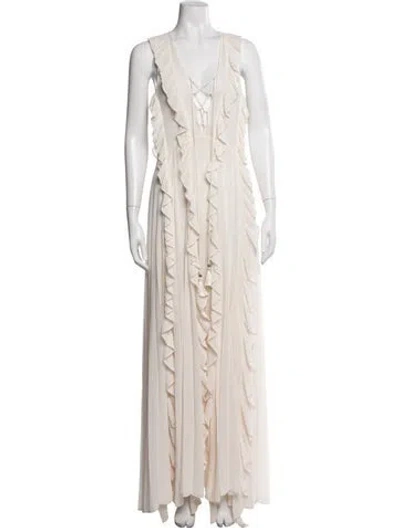 Pre-owned Shona Joy V-neck Long Dress In Neutrals