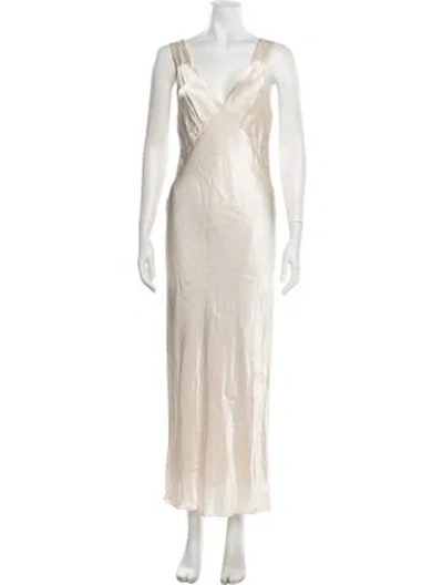 Pre-owned Shona Joy V-neck Long Dress In Neutrals