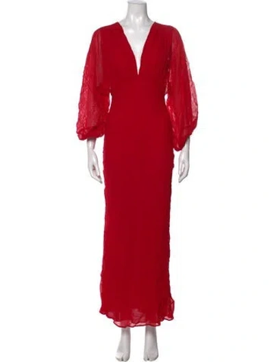 Pre-owned Shona Joy V-neck Long Dress In Red