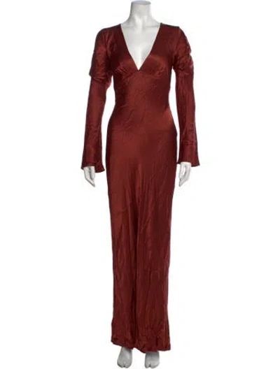 Pre-owned Shona Joy V-neck Long Dress In Red