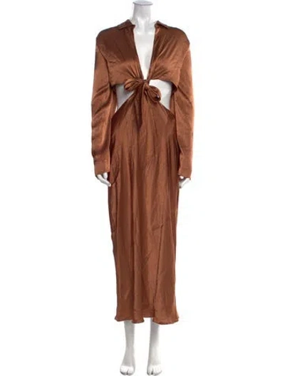 Pre-owned Shona Joy V-neck Long Dress W/ Tags In Brown