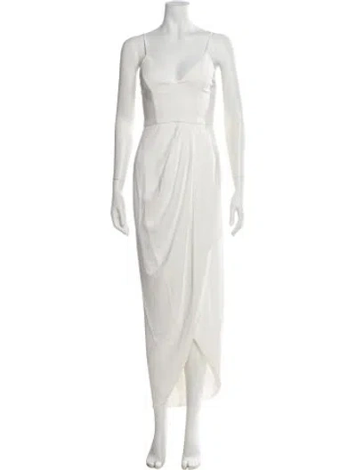 Pre-owned Shona Joy V-neck Long Dress In White