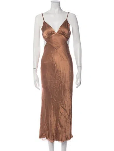 Pre-owned Shona Joy V-neck Midi Length Dress In Brown