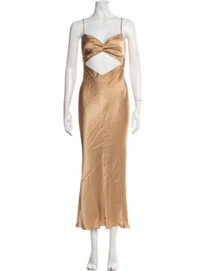 Pre-owned Shona Joy V-neck Midi Length Dress In Gold