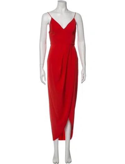 Pre-owned Shona Joy V-neck Midi Length Dress In Red
