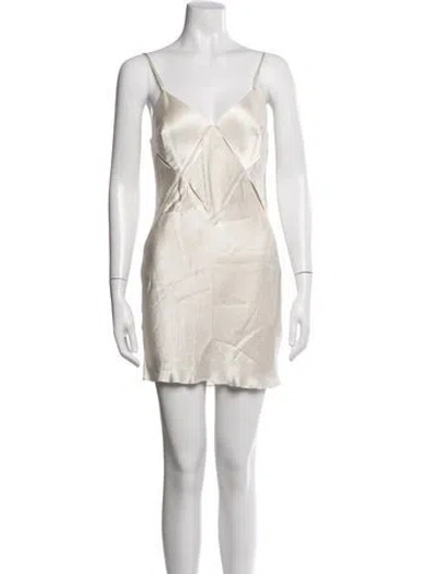 Pre-owned Shona Joy V-neck Mini Dress In Neutrals