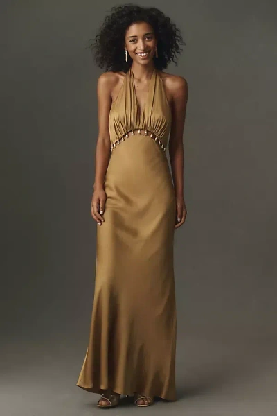 Shona Joy Winslow Beaded Plunge Maxi Dress In Gold