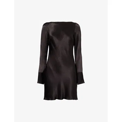 Shona Joy Womens Black Long-sleeve Backless Satin Mini Dress