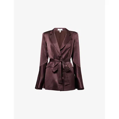 Shona Joy Womens Espresso Flared-sleeve Belted Satin Blazer In Brown