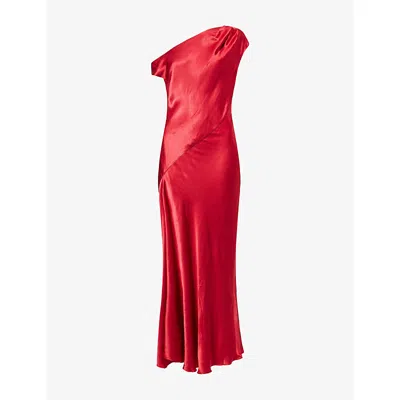 Shona Joy Womens Grenadine Tatum Asymmetrical Satin Maxi Dress In Pink