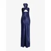 Shona Joy Womens Midnight La Lune Halter Satin Maxi Dress In Blue