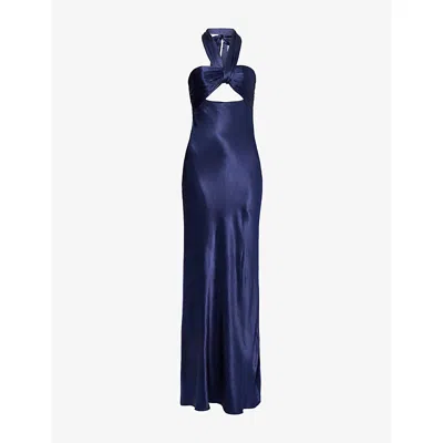 Shona Joy Womens Midnight La Lune Halter Satin Maxi Dress In Blue