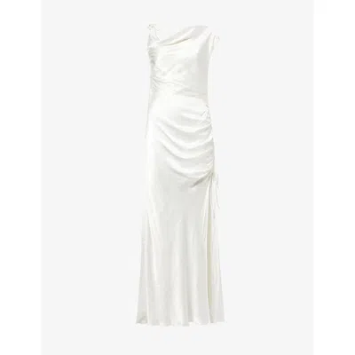 Shona Joy Womens White Asymmetric Draped Satin Maxi Dress