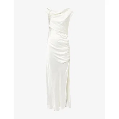 Shona Joy Womens White La Lune Gathered Draped Satin Maxi Dress