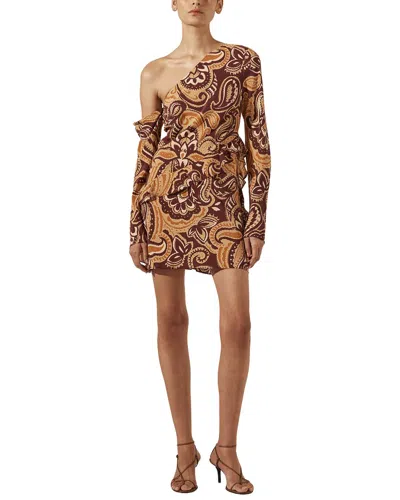 Shona Joy Zahra Silk Asymmetrical Ruffle Mini Dress In Burgmlt-burgundy/multi
