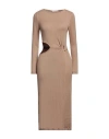 Shop ★ Art Shopart Woman Midi Dress Camel Size S Viscose, Polyester, Polyamide, Elastane In Beige