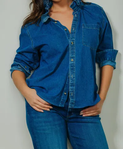 Shop Kmj Quarantina Button Down Top In Denim In Blue
