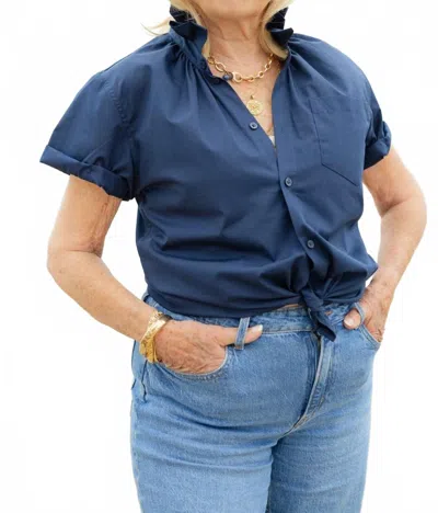 Shop Kmj Quarantini Ruffled Button Down Shirt In Navy In Blue